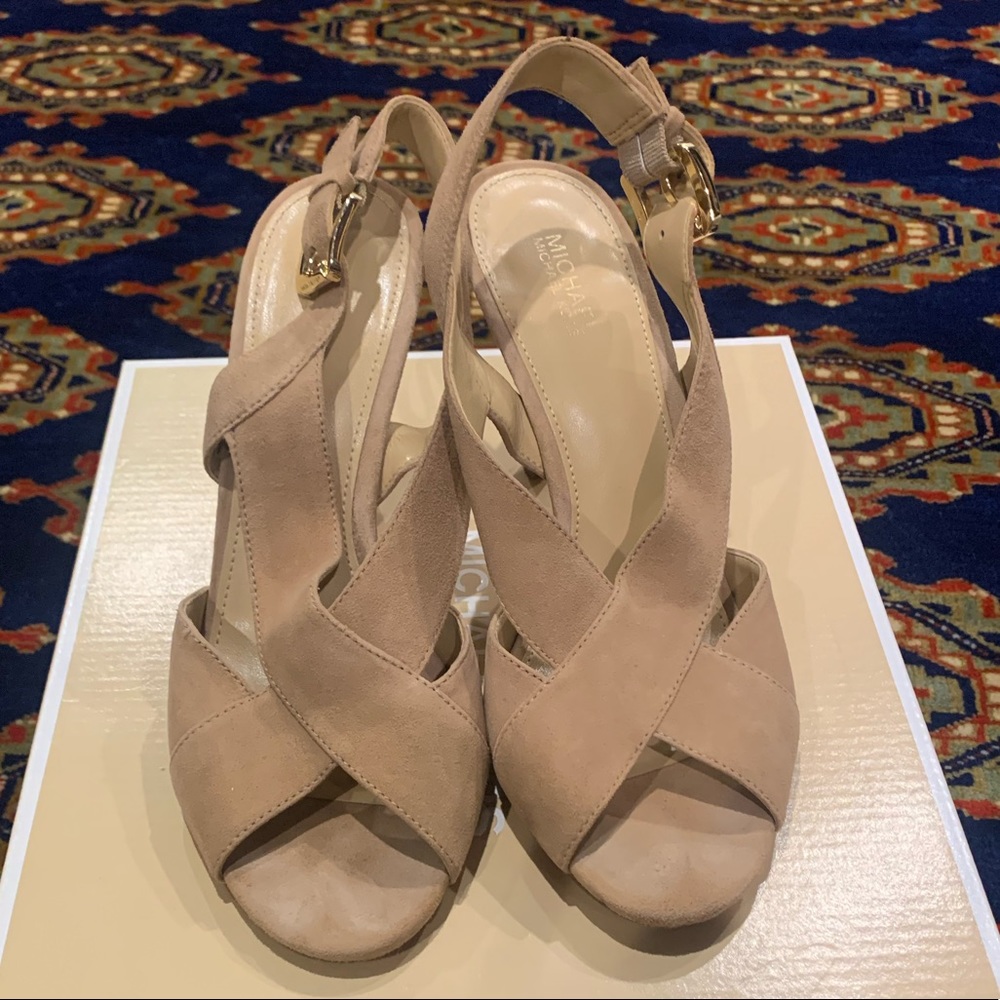 MICHAEL Michael Kors Suede Open Toe Strappy Sandal Heel Sz 7